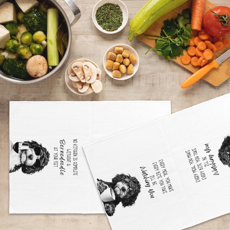 Mcehtle Funny Bernedoodle Kitchen Towels Set of 2, Dog Kitchen Accessories, Coffee Wine Station Decor, Dog Chef Gift Hand Towel, Dining Room Decorative Tea Towel Dish Towels 16x24 Inch - Image 5
